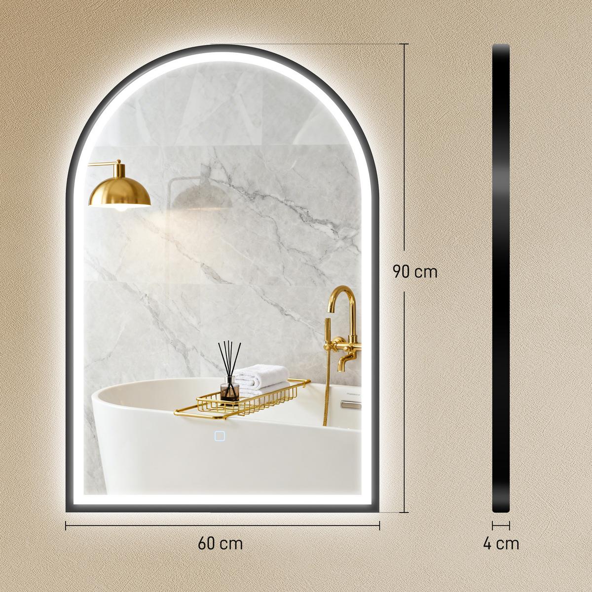 BADSPIEGEL Aluminiumlegierung gehärtetes Glas Schwarz - Schwarz, Glas (4/90/60cm) - HOMCOM