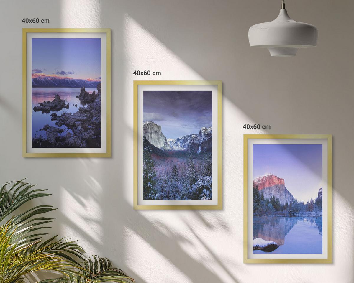 BILDER SET 3er Set - 40x60 cm Goldrahmen - Berglandschaften, Sonnenuntergang, Wasser - Goldfarben, Kunststoff (40/60cm) - TULUP