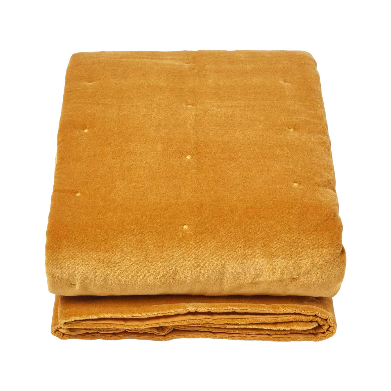SAMT-KUSCHELDECKE 150/200 cm, Baumwolle wattiert - Dunkelgelb, Textil (150/200cm) - Homescapes