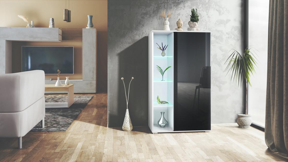 VITRINE Davos Schwarz Hochglanz - Schwarz Hochglanz, Holzwerkstoff (71.5/134/35cm) - Vladon