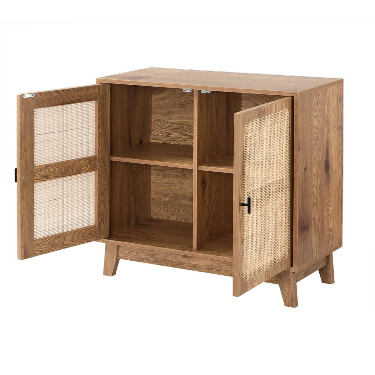 SIDEBOARD mit 2 Türen aus natürlichem Rattan 35/75/80 cm - Nussbaumfarben, Holzwerkstoff (35/75/44.5cm) - Calicosy
