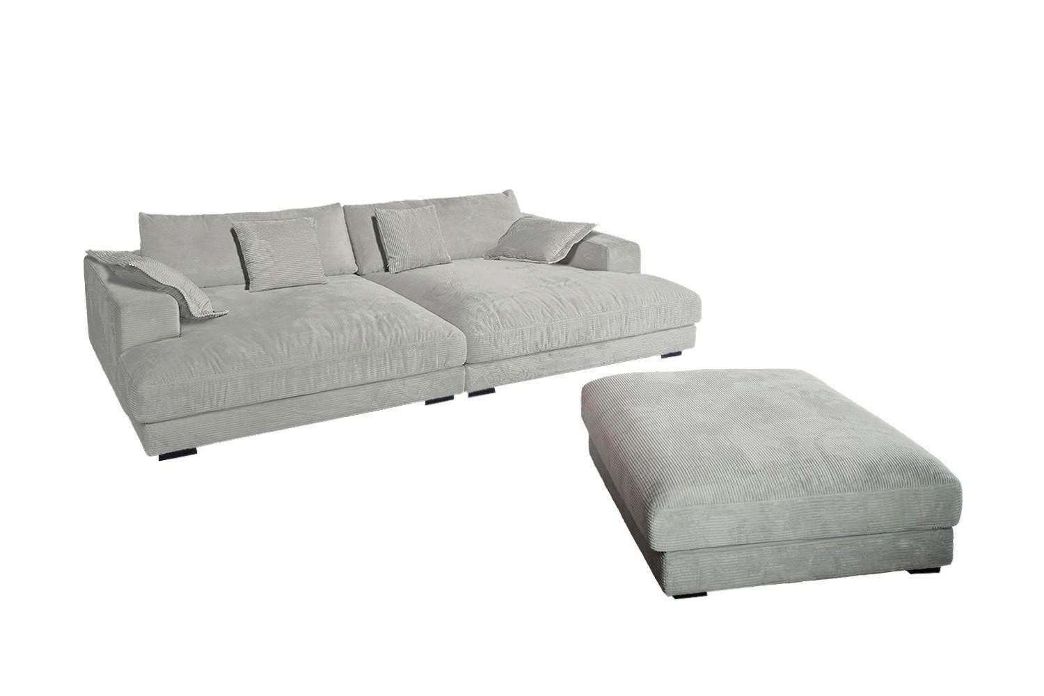 BIG SOFA-SET 6-TLG MADELINE Hellgrau Cord - Hellgrau/Schwarz, Kunststoff/Textil (290/85/170cm) - KAWOLA