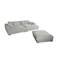 BIG SOFA-SET 6-TLG MADELINE Hellgrau Cord - Hellgrau/Schwarz, Kunststoff/Textil (290/85/170cm) - KAWOLA