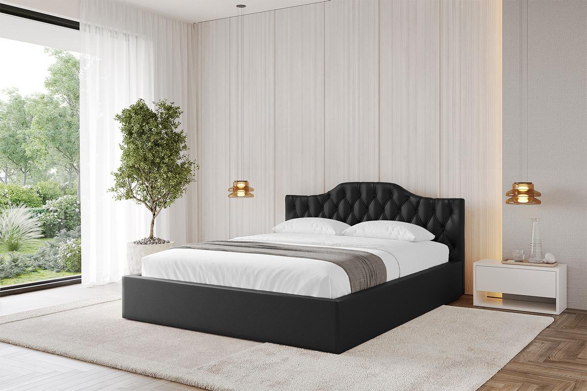 POLSTERBETT mit Bettkasten und Lattenrost, Bett mit Matratze H3/H4 - FALIO-V1 120x200 Schwarz Kunstleder - Schwarz Hochglanz, Holzwerkstoff/Textil (120/200cm) - ALTDECOR