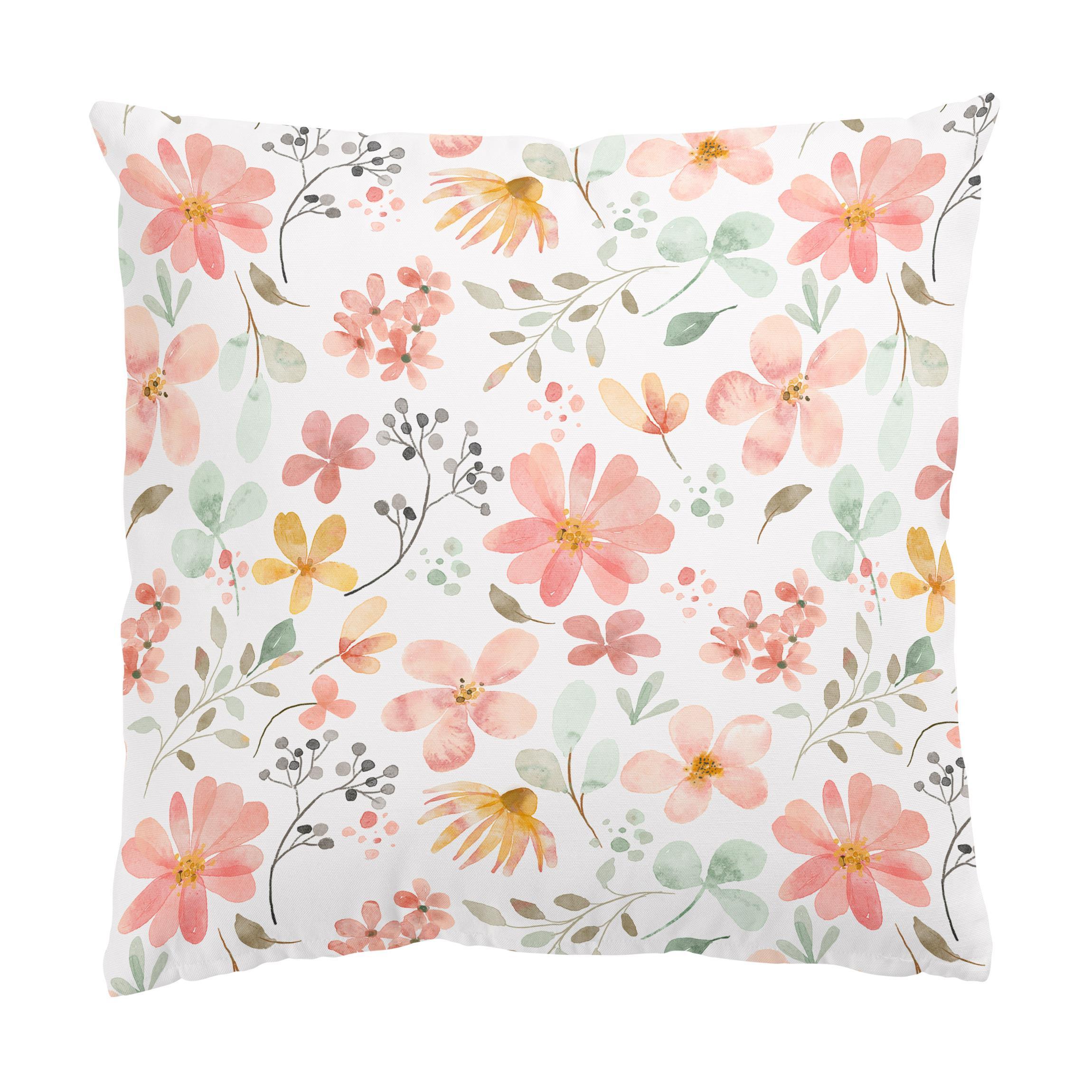 DEKOKISSEN Blumen Muster Pastell Rosa Aquarell 50/50 cm - Pastellblau, Textil (50/50/10cm) - Bilderwelten