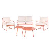 GARTENSOFA Set 4-Sitzer mit Tischen Metall Korallenrot Formello - Koralle/Beige, Metall - Beliani