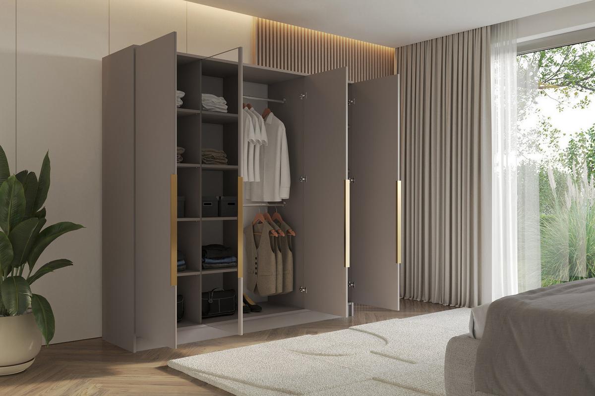 KLEIDERSCHRANK - LESE - 200 - Kaschmir - Kaschmir/Goldfarben, Holzwerkstoff (200/200/51cm) - ALTDECOR