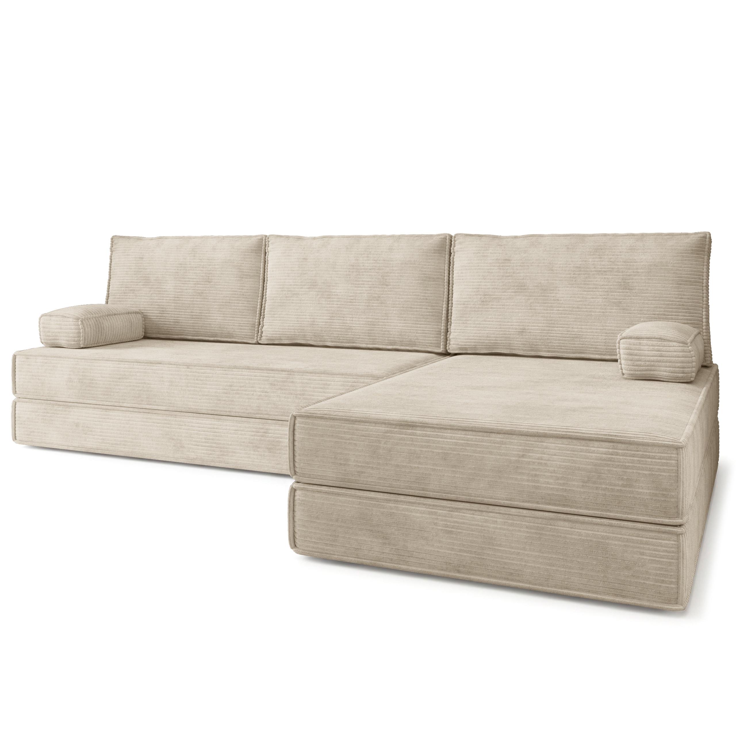 ECKSOFA ANKO modulares Boneless Sofa mit Schlaffunktion Creme Kordstoff - Creme, Textil (270/160cm) - MASSENO