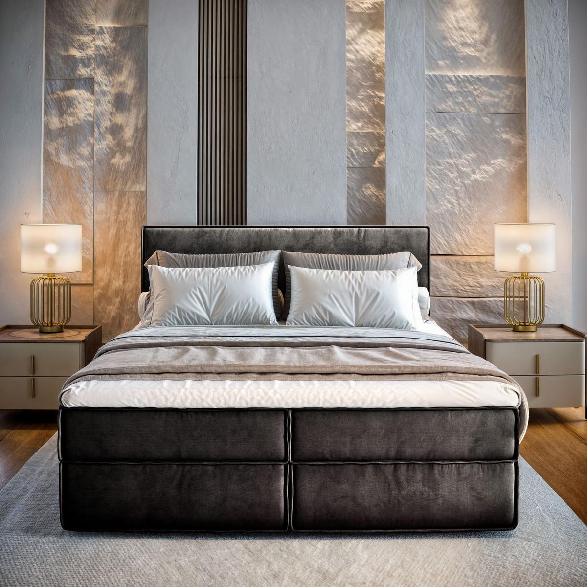 BOXBETT PELLIO 180x200 cm mit Matratze und Topper - Schwarz - Schwarz, Holz (180/200cm) - MASSENO