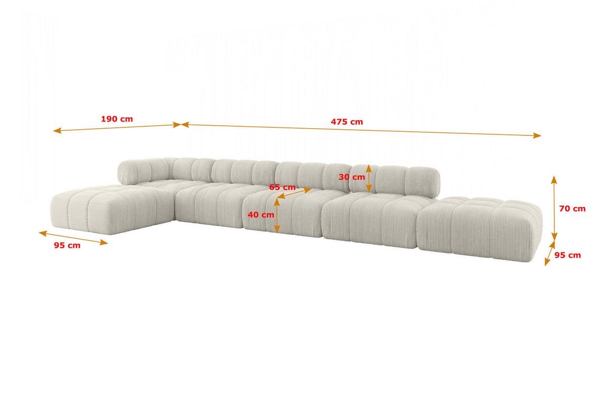 ECKSOFA modulares Sofa Kerru-L3 - 475x190x70 cm Creme Cord - Hellgrau/Creme, Holzwerkstoff/Textil (475/190cm) - ALTDECOR