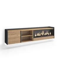 LOWBOARD, Eiche und Schwarz, 212/35/50cm, Kamin mit Feuereffekt XXL - Eichefarben, Holzwerkstoff (212/50/35cm) - Skraut Home