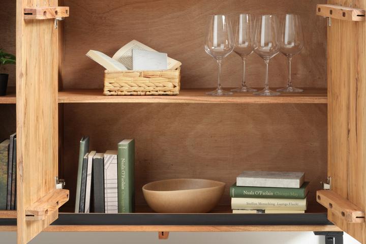 Sideboard Echtholz Akazie 1 Einlegenboden 2 Drehtüren 3 Schubladen 2 offene Fächer