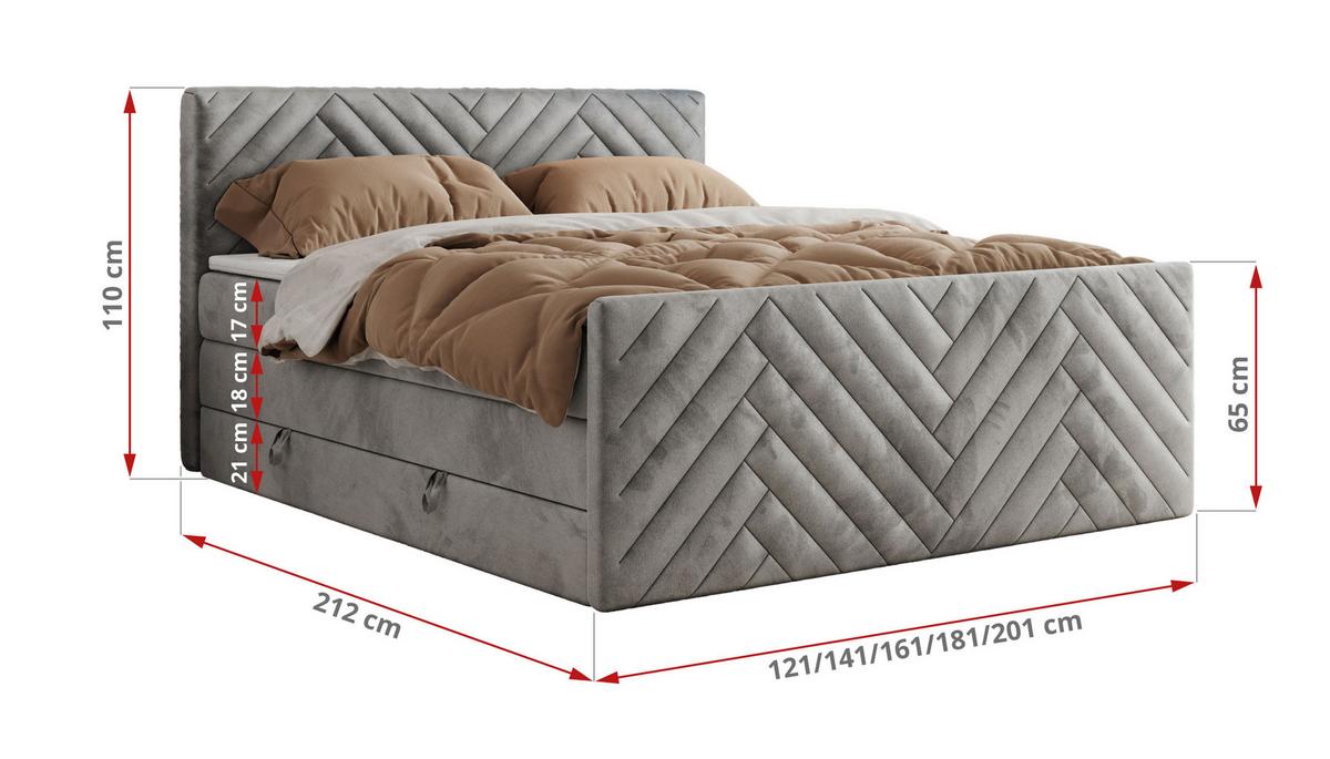 BOXSPRINGBETT PARIS KING DUO - 120/200 - Hellgrau Velvet - H4 - Hellgrau, Holz/Textil (120/200cm) - MKS