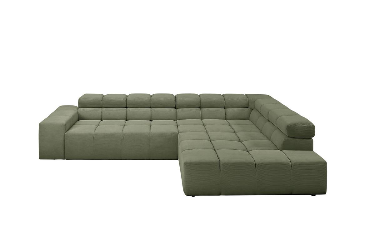 ECKSOFA MIT MOTORISCHEM SITZVORZUG NEVADA Dunkelgrün Cord Relaxfunktion - Dunkelgrün/Schwarz, Kunststoff/Textil (319/215cm) - KAWOLA