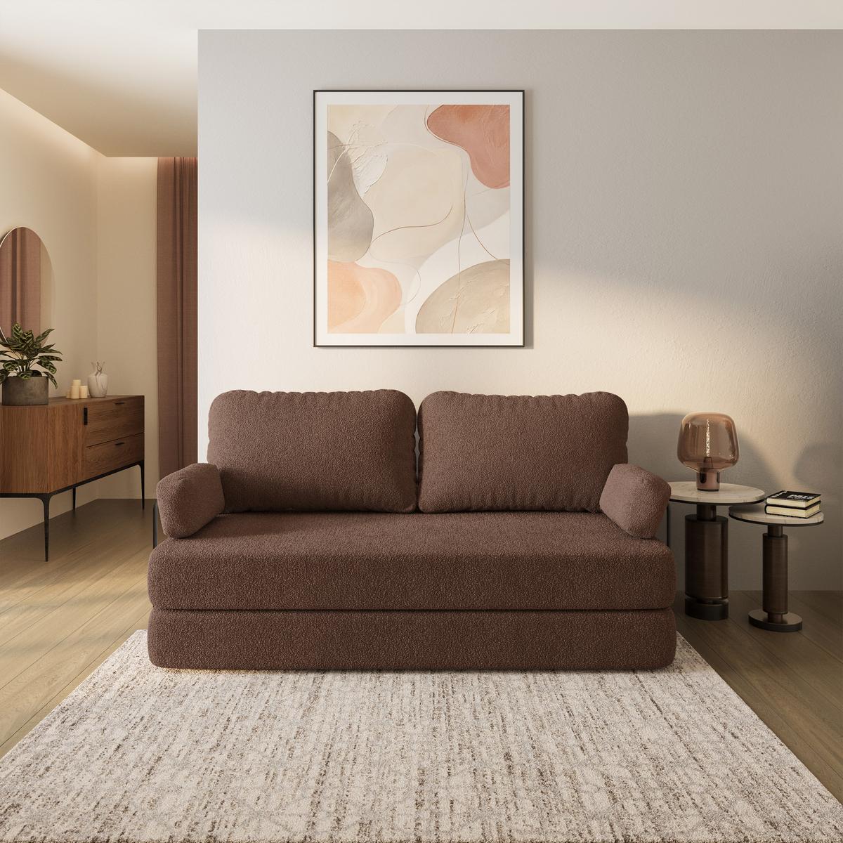 BETTSOFA NIKSI aus Schaumstoff Bucle-Stoff Braun Schlaffunktion - Braun, Textil (170/86/80cm) - MASSENO