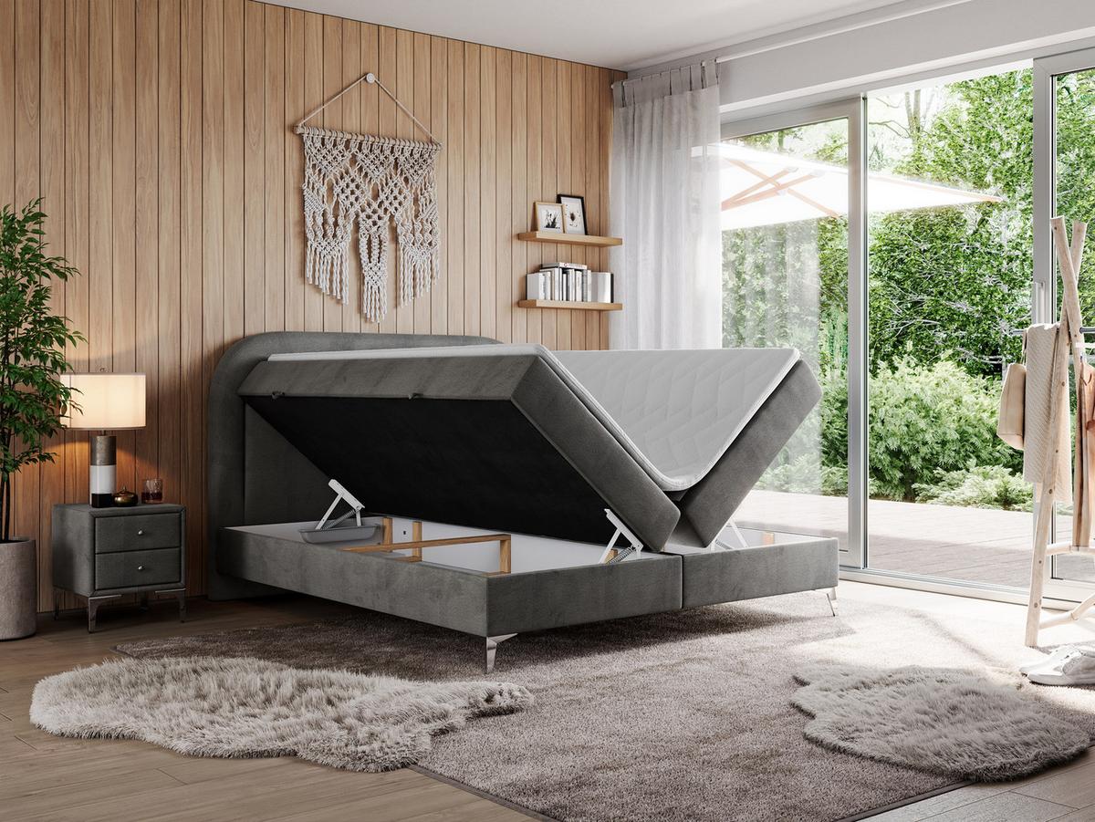 BOXBETT EIRA 180/200 Dunkelgrau Velvet - H4 - Dunkelgrau/Silberfarben, Holz/Textil (180/200cm) - MKS