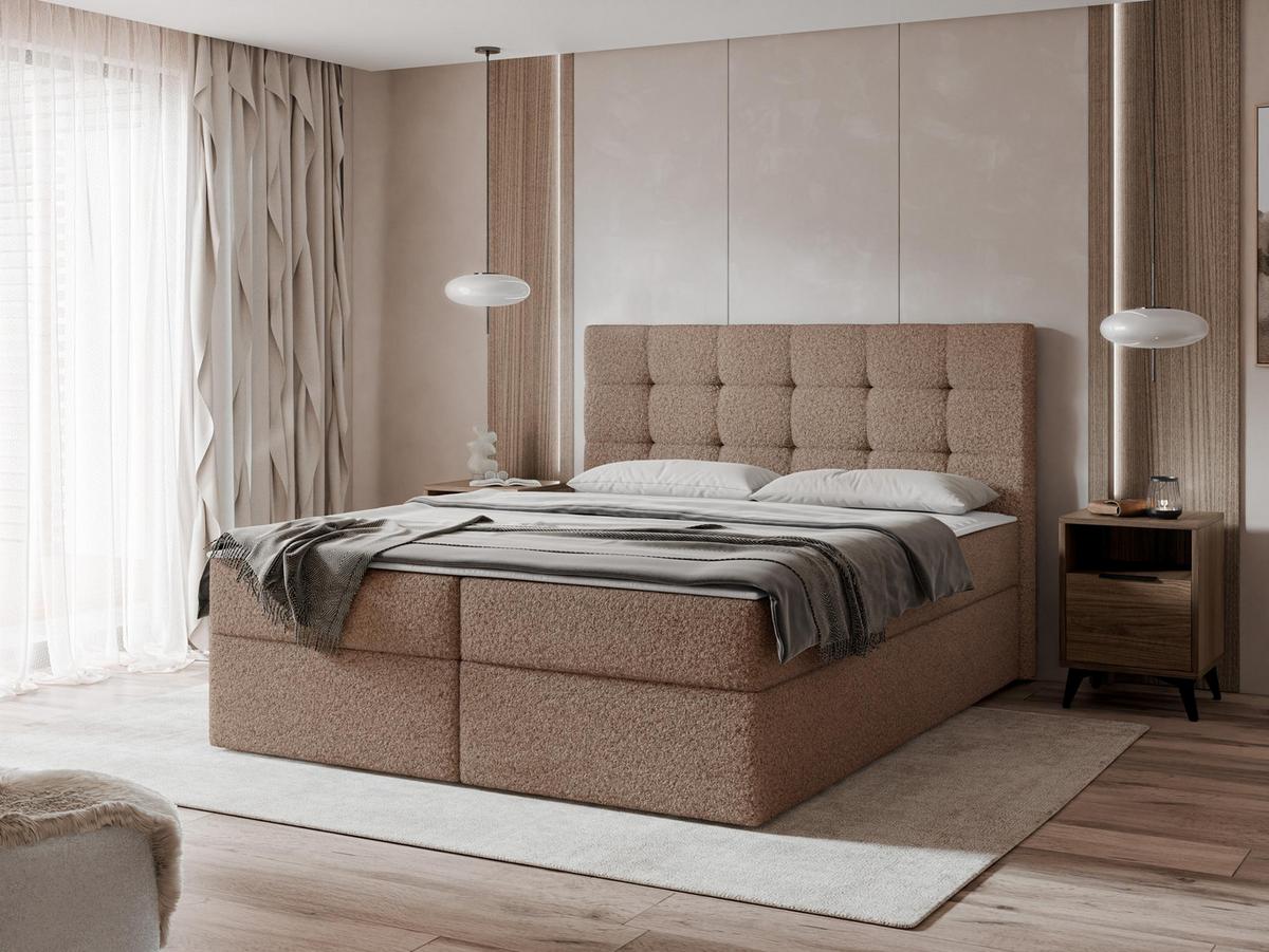 BOXBETT Luanda Boucle - H3 - Braun, Holzwerkstoff/Textil (160/200cm) - MIRJAN24