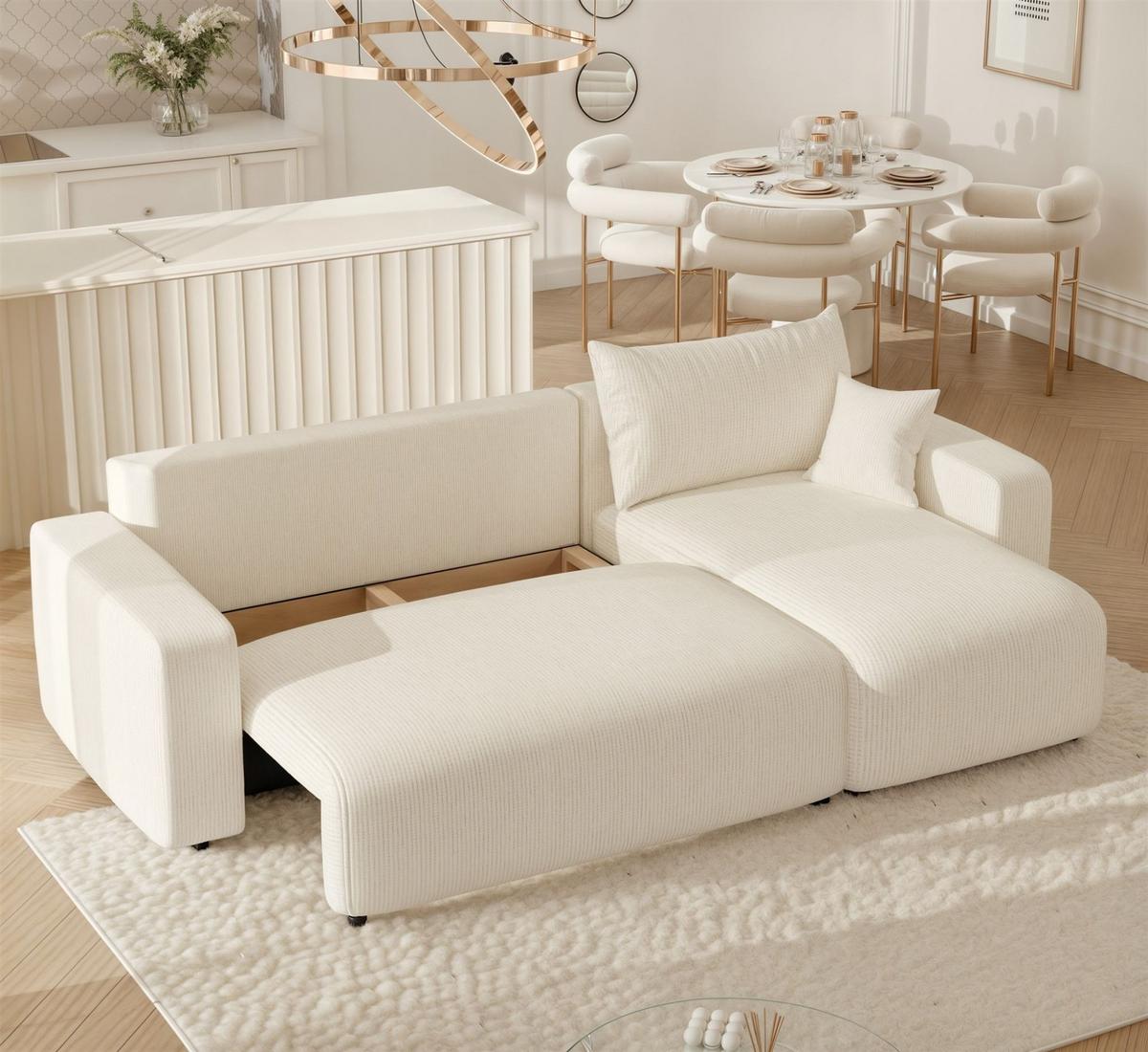 ECKSOFA Luna Mit Schlaffunktion - Creme, Holzwerkstoff/Textil (145/248cm) - Fun Möbel