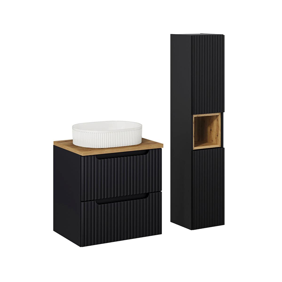BADMÖBEL 60.4cm Riva 2er-Set Schwarz und Holz - Schwarz, Holzwerkstoff (60.4/59/40cm) - Petits-meubles