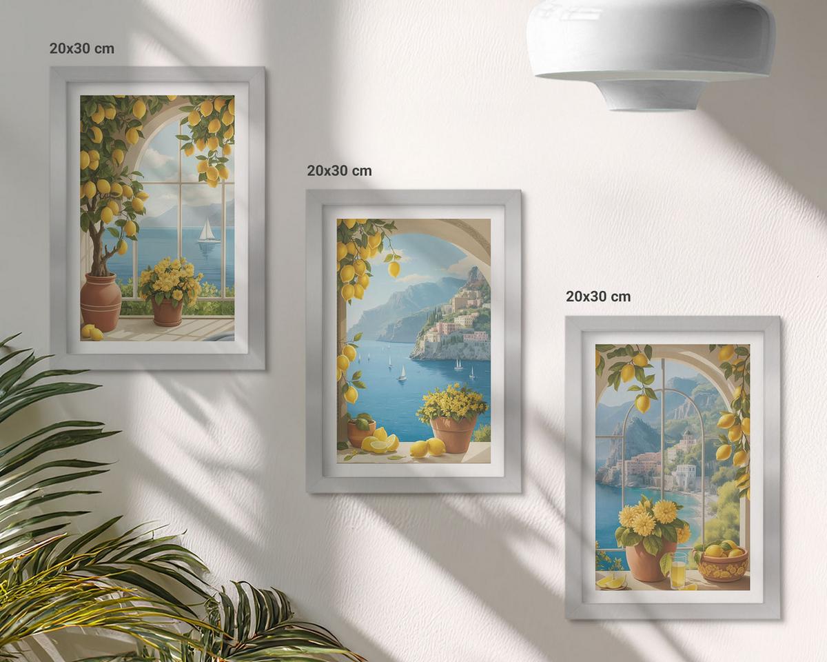 BILDER SET 3er Set - 20x30 cm Silberner Rahmen - Meereslandschaften, Zitronen, Fenster - Silberfarben, Kunststoff (20/30cm) - TULUP