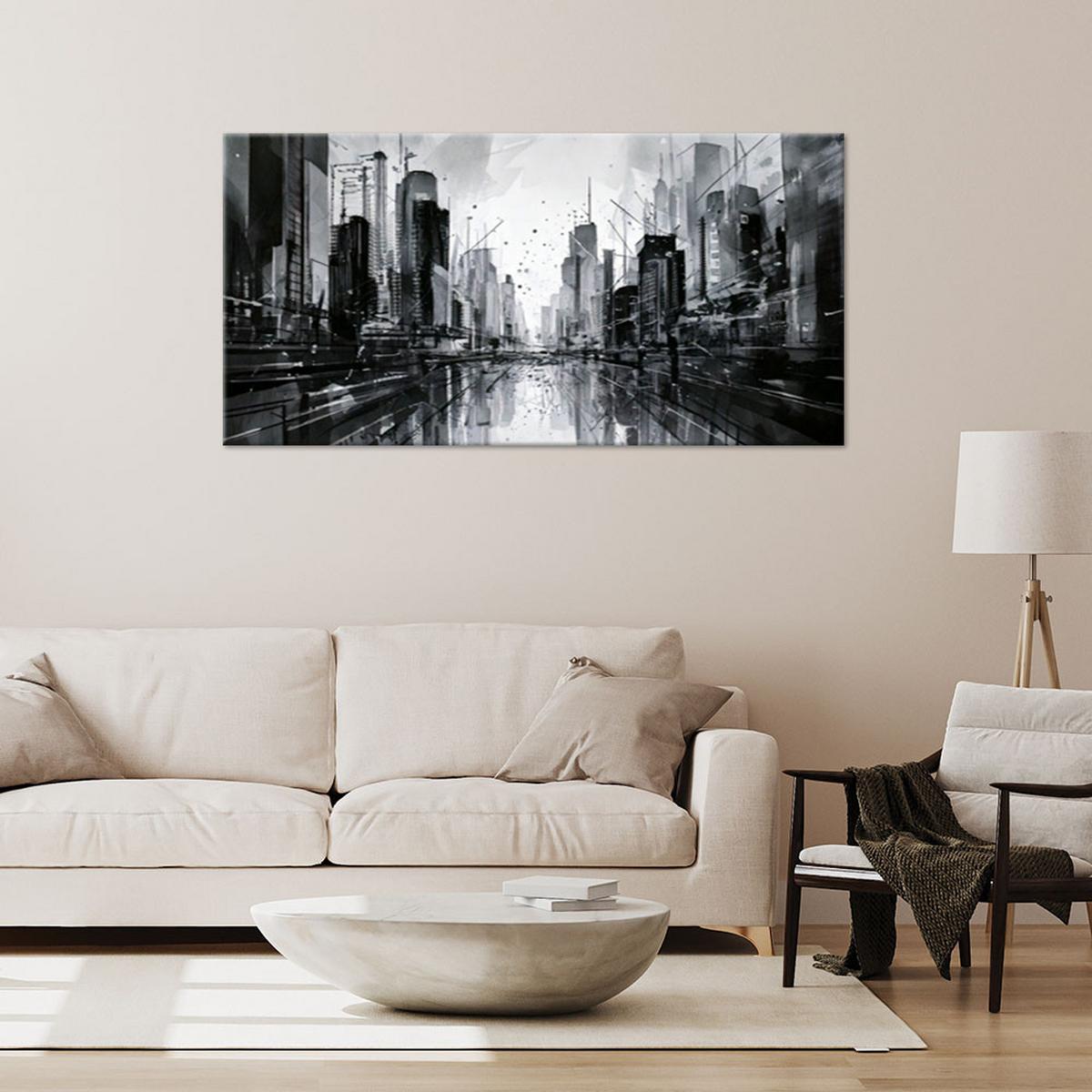 LEINWANDBILD Stadt Architektur Abstraktion Gebäude 100x50cm - Schwarz, Textil (100/50cm) - Feeby