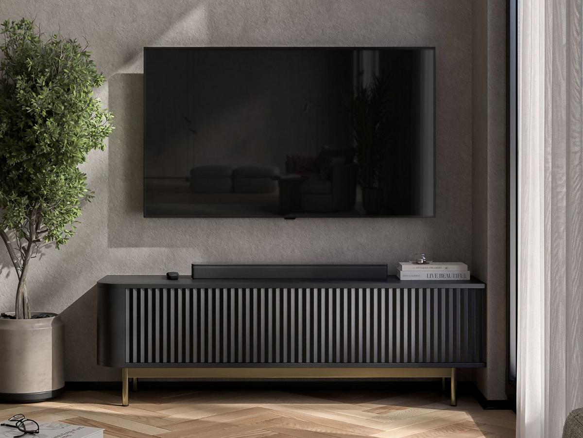 TV-LOWBOARD Aurora Schwarz matt 140 cm mit goldenem Metallrahmen - Goldfarben/Schwarz, Holzwerkstoff/Metall (140/44/35cm) - Meble Lindner