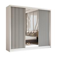 SCHWEBETÜRENSCHRANK LAMELLO 240/216/61 cm 3-türig mit Spiegel Weiß - Weiß, Holzwerkstoff (240/216/61cm) - MASSENO