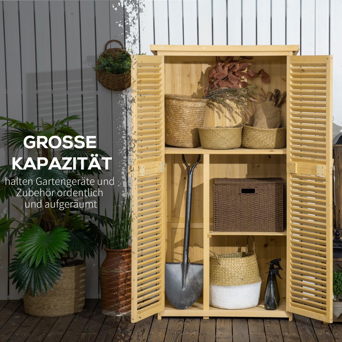 GARTENSCHRANK Holz Geräteschuppen 4 Fächer Geräteschrank mit Asphaltdach Natur - Fichtefarben, Holz (46.5/160/87cm) - Outsunny