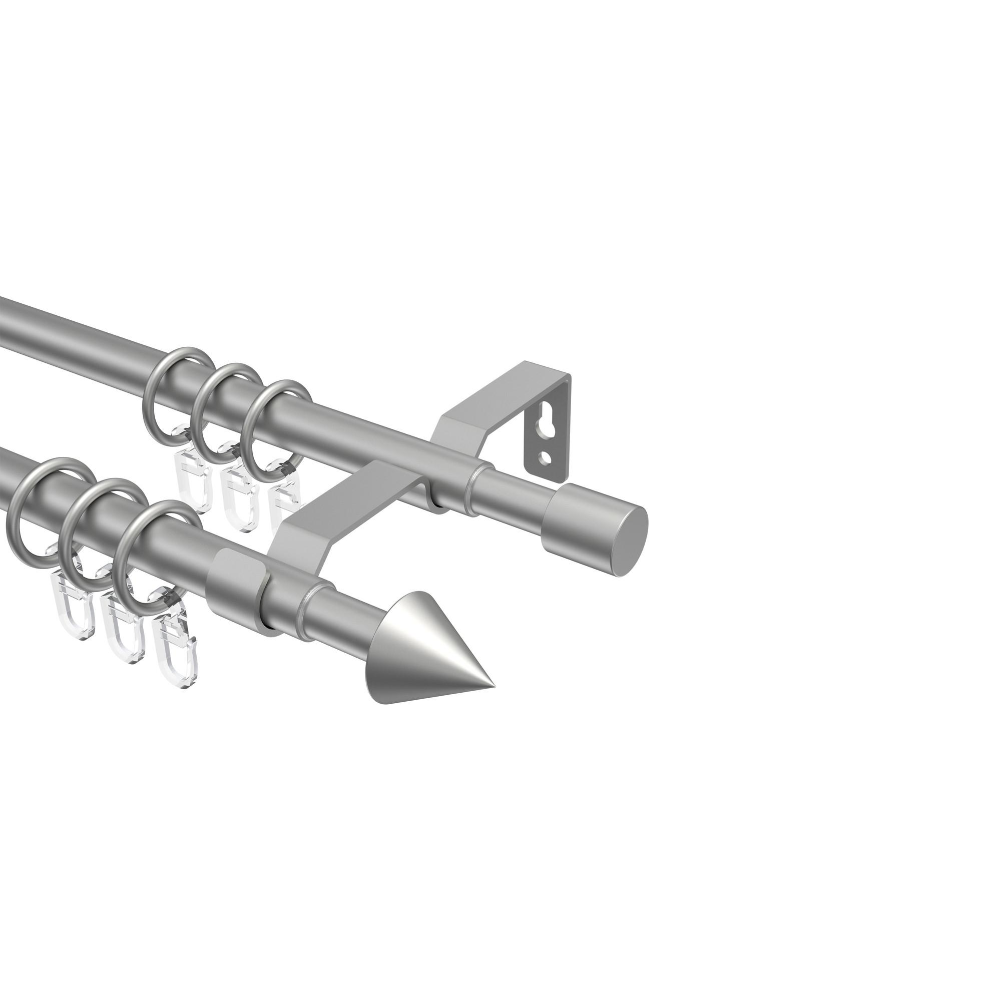 GARDINENSTANGE / TELESKOPSTANGE Hera Cone 70-120 cm, 2-läufig, 16/13 mm Ø Silbergrau - Silberfarben/Alufarben, Kunststoff/Metall (120cm) - INTERDECO