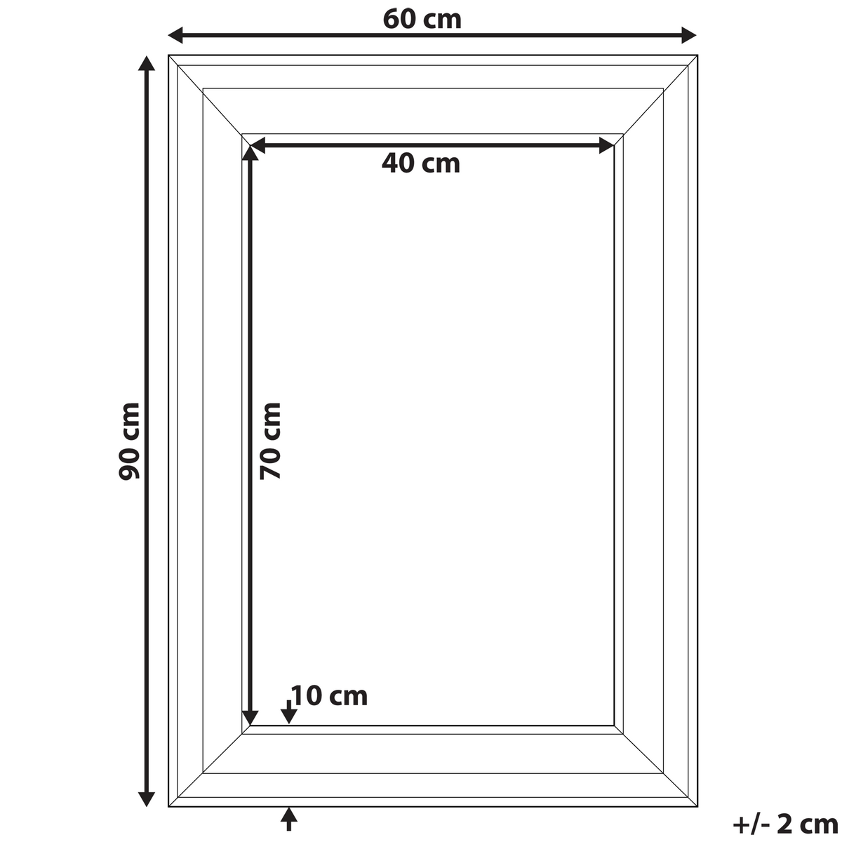 WANDSPIEGEL schwarz rechteckig 60/90 cm Lunel - Schwarz, Kunststoff (60/90/3cm) - Beliani
