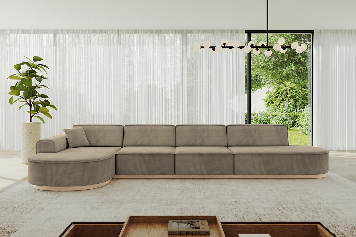 ECKSOFA Ottomane Links MARI-L3-v1 - 413x171x83 cm Dunkelbraun Velours - Dunkelbraun, Holzwerkstoff/Textil (413/171cm) - ALTDECOR