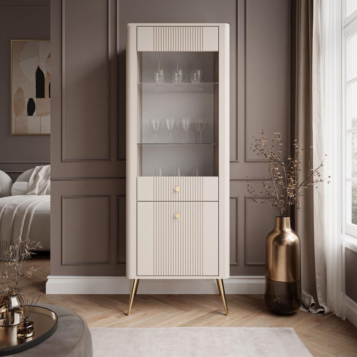 VITRINE ELYSIA KASCHMIR mit LED-Beleuchtung - Kaschmir, Holzwerkstoff (65/180/39cm) - Lookway