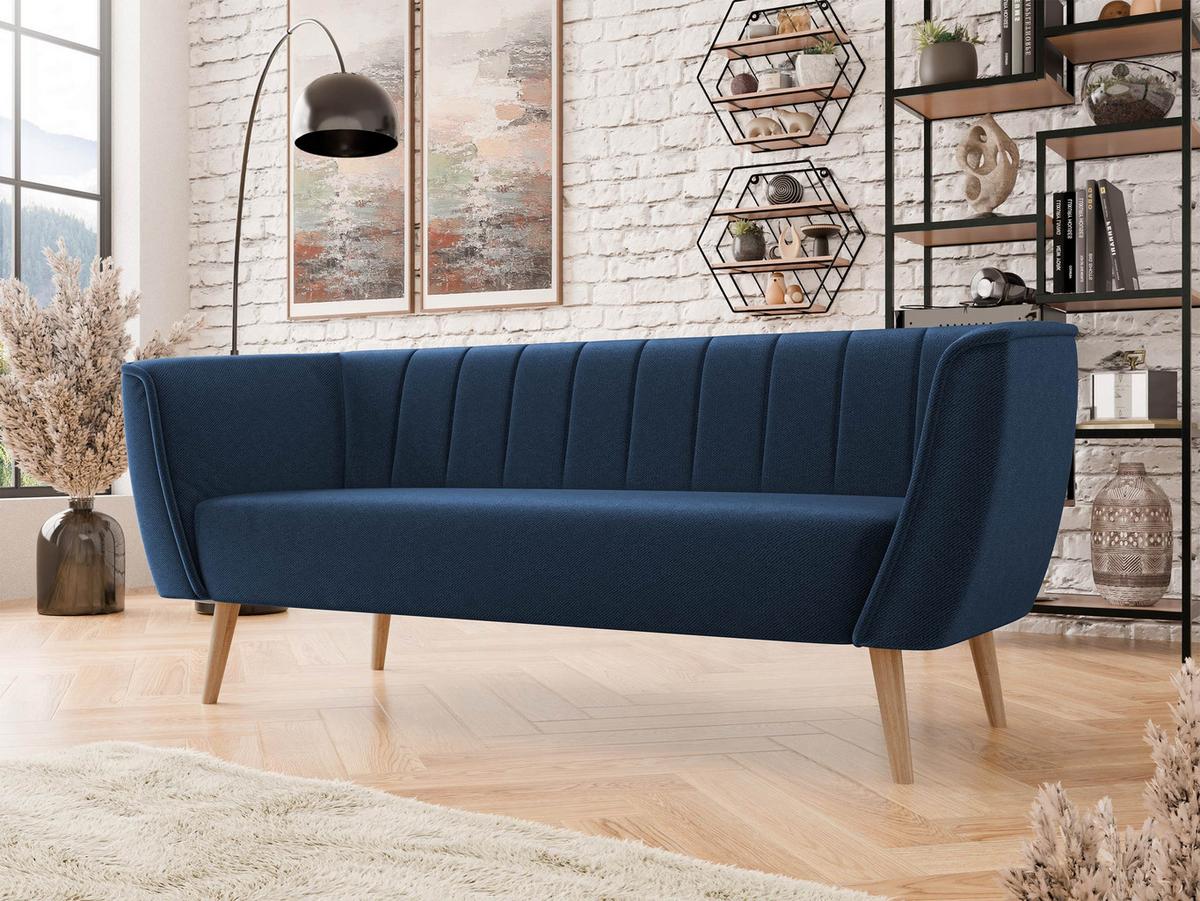SOFA Pas 3 - Dunkelblau/Naturfarben, Holz/Textil (182/75/74cm) - MIRJAN24