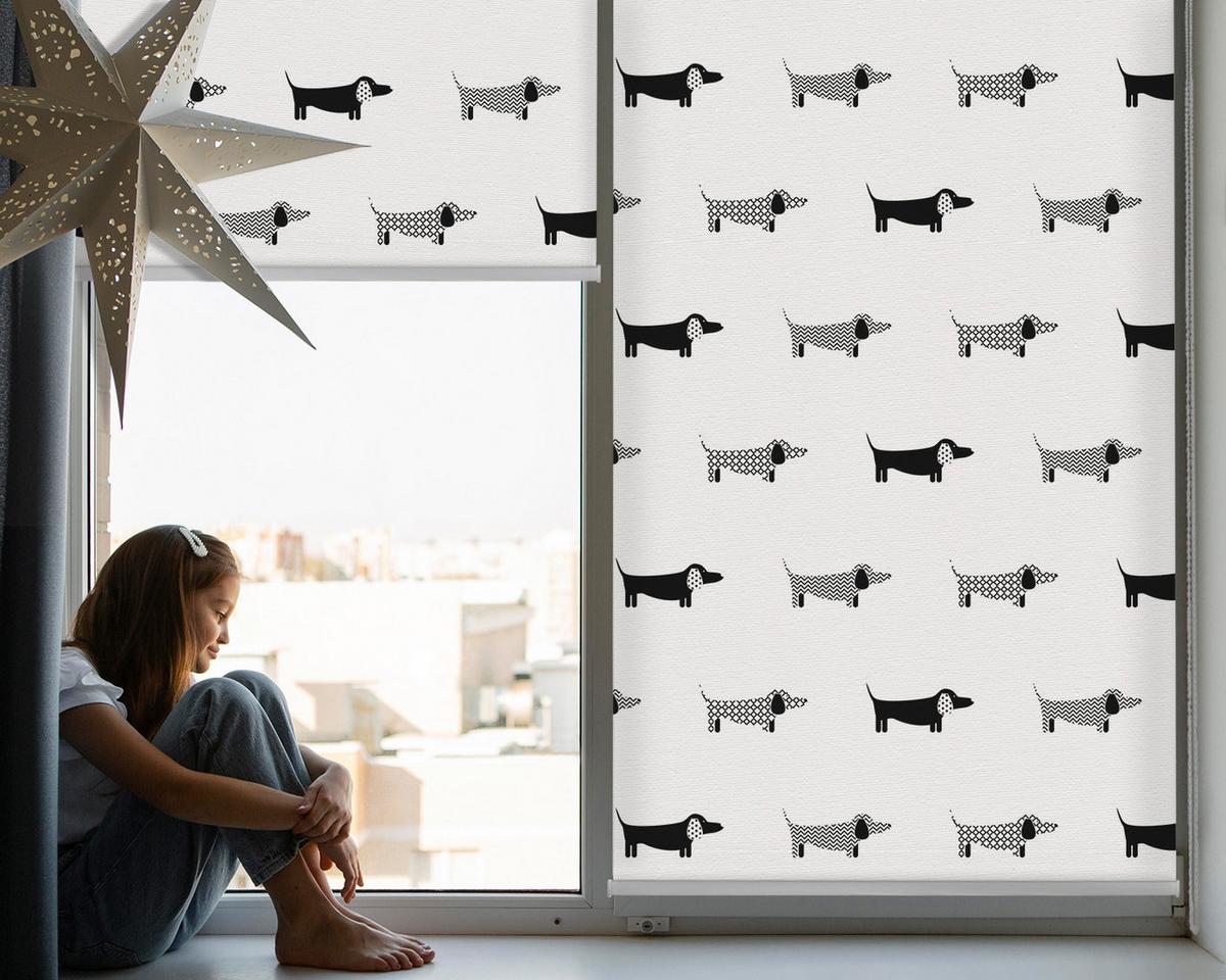 INNENROLLO - Fensterrollo - Rollo - 110x140 cm - Gezeichnete Hunde - Schwarz, Kunststoff (110/140/0.5cm) - TULUP