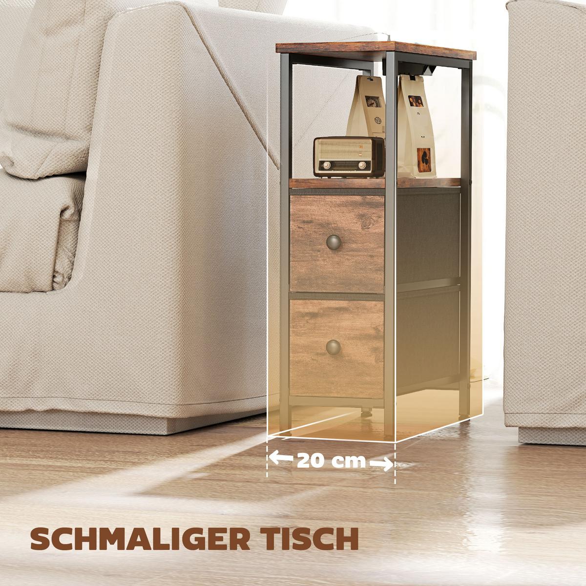 BEISTELLTISCH mit Schubladen Rustikalbraun 20/40/63 cm - Schwarz/Braun, Metall (40/20/63cm) - HOMCOM