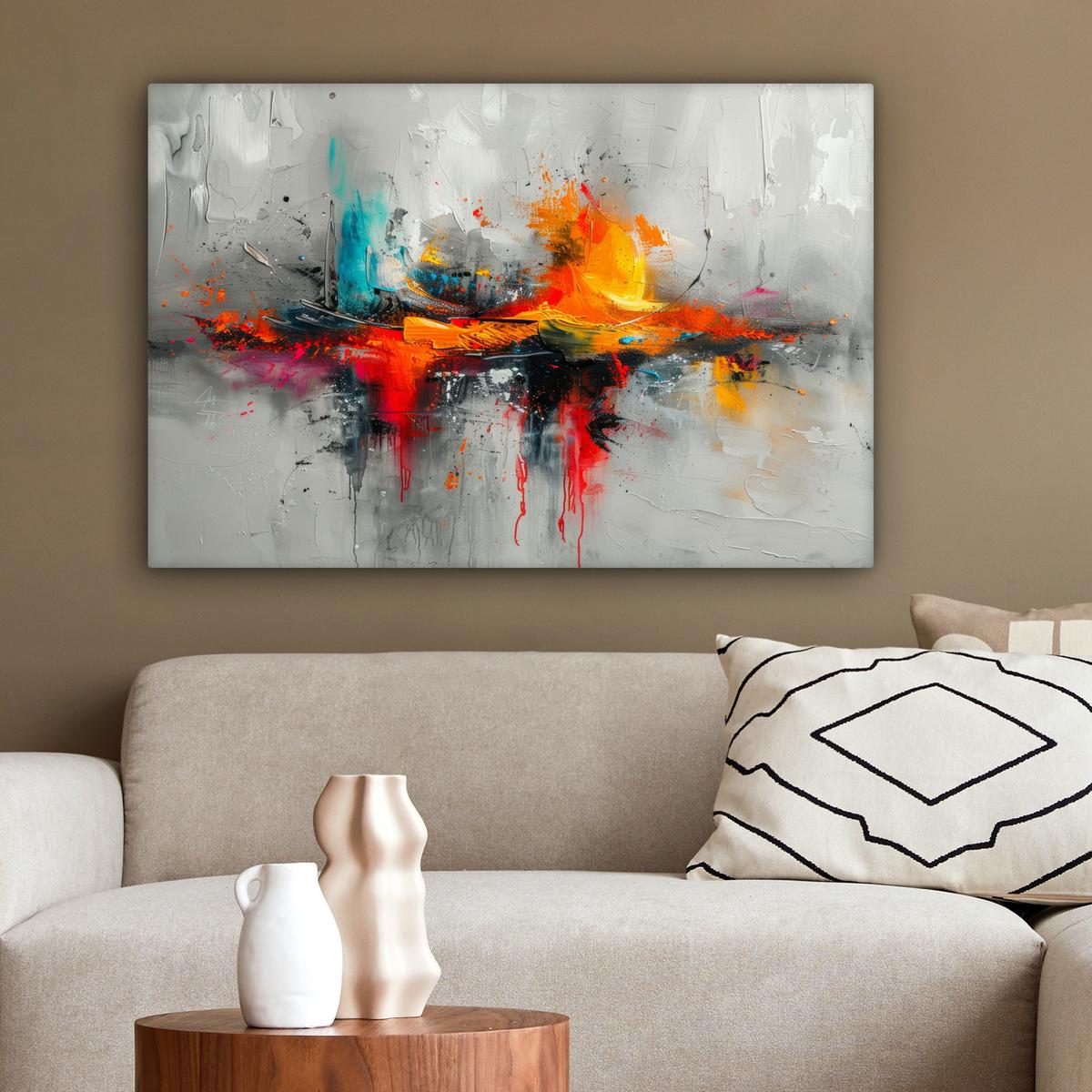 LEINWANDBILD Moderne Kunst - Orange - Grau - Abstrakt Gemälde 60x40 cm - Hellgrau, Textil (60/40cm) - MuchoWow
