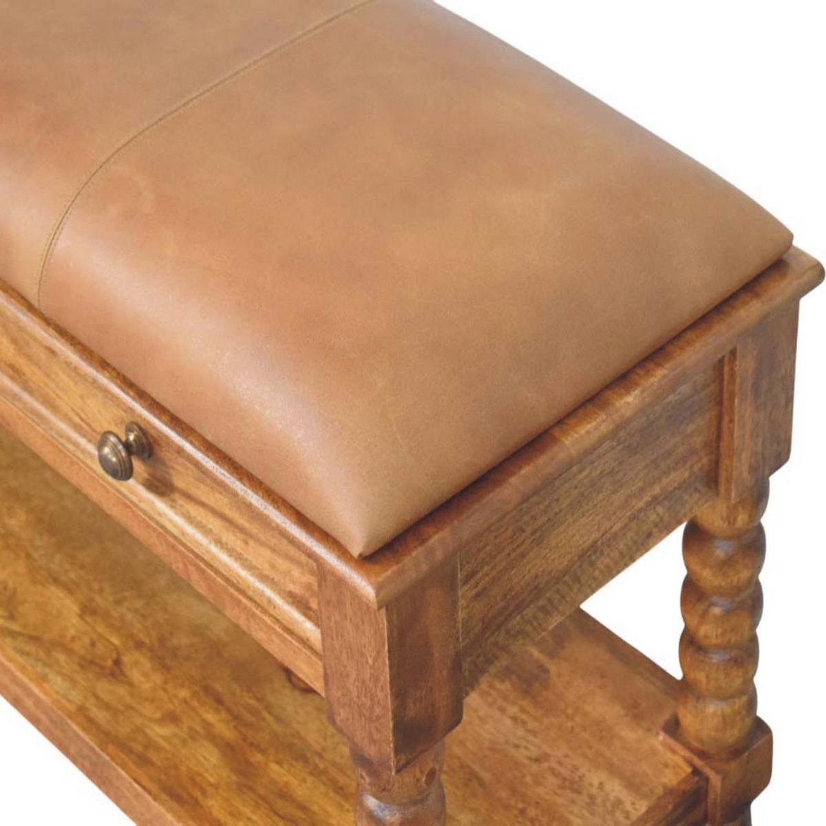 SITZBANK mit Amber-Eichen-Finish, 2 Schubladen, 1 offene Ablage, hellbraun. - Hellbraun, Holz (90/55/35cm) - Artisan Furniture