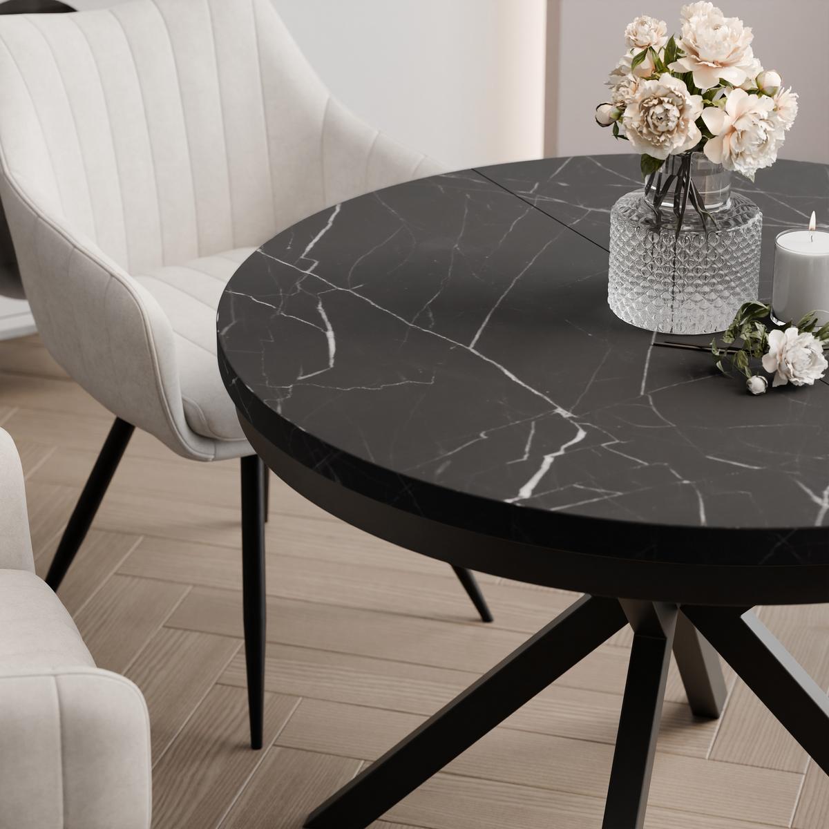 AUSZIEHTISCH MILTON 90-166/76 cm mit Metallgestell und Zarge, Schwarz / Grigia Pietra - Schwarz/Grau, Holzwerkstoff/Metall (90/90/76cm) - Idohome
