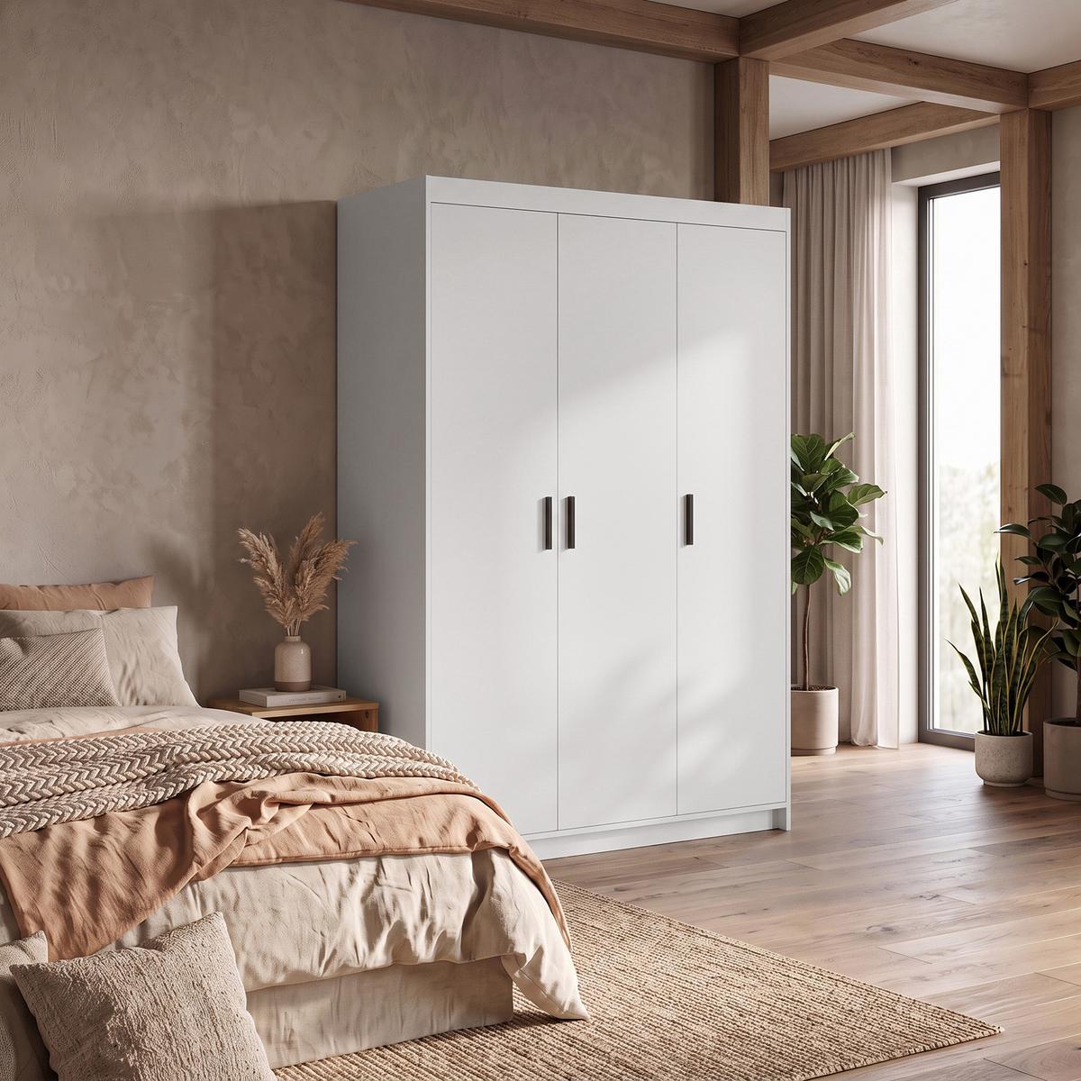 DREHTÜRENSCHRANK Elena mit 3 Türen, ohne Spiegel, Weiß - Weiß, Holzwerkstoff (130/190/53cm) - Beautysofa