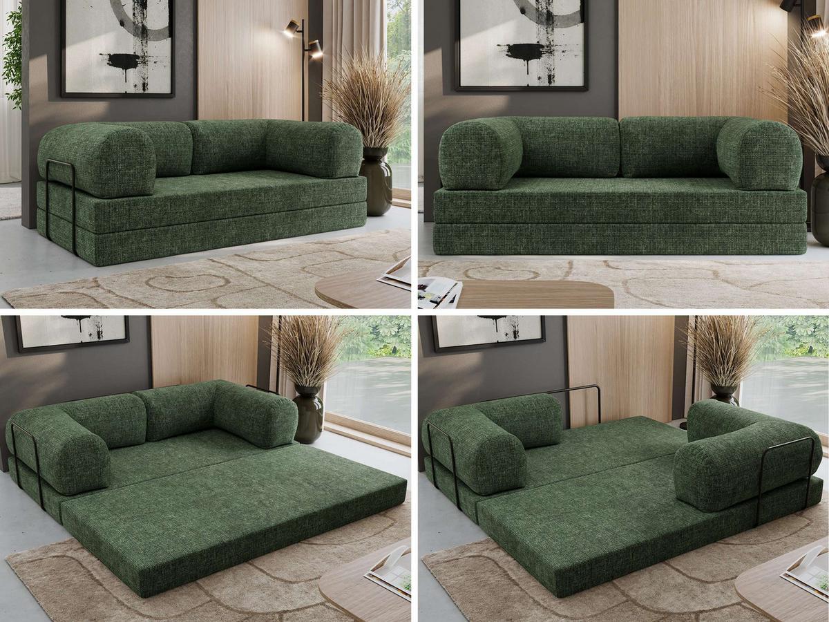 3-SITZER SOFA ORSETTO - Dunkelgrün Schenille grob gewebt - Dunkelgrün/Schwarz, Textil/Metall (200/70/100cm) - MKS
