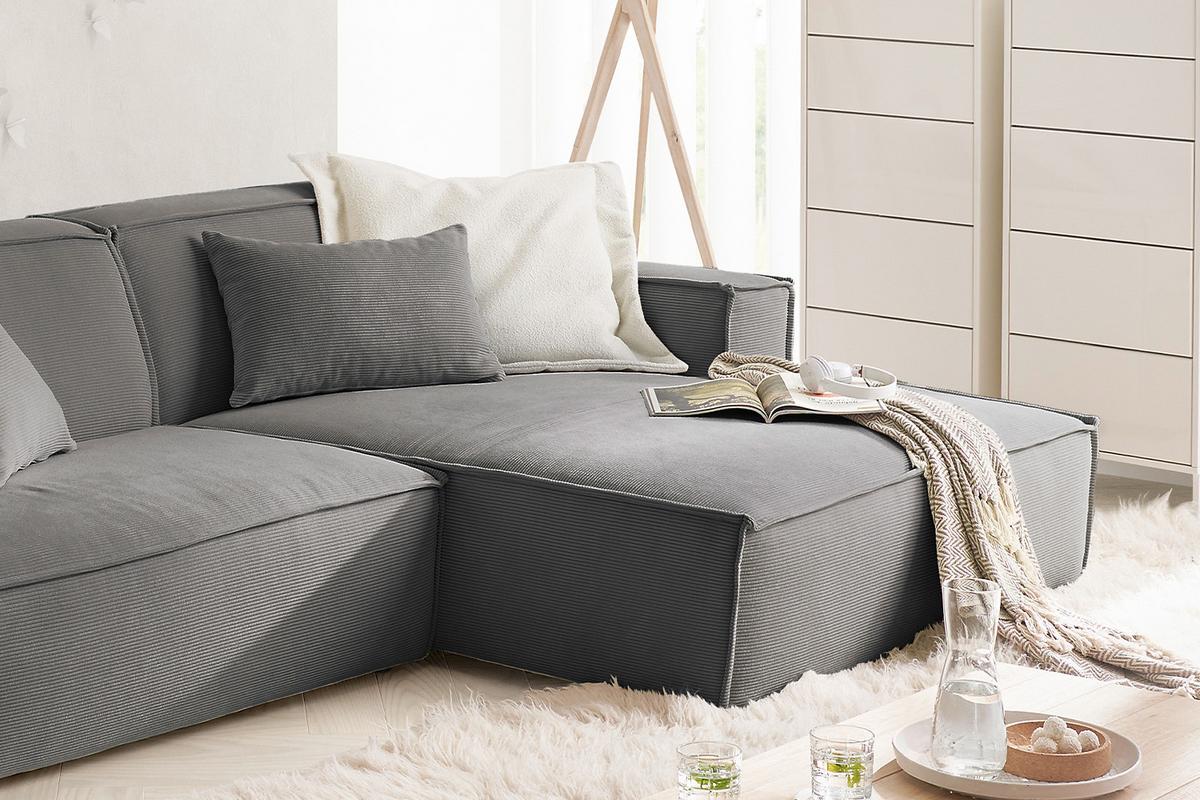 ECKSOFA SAMU Anthrazit Cord - Anthrazit/Schwarz, Textil (276/168cm) - KAWOLA