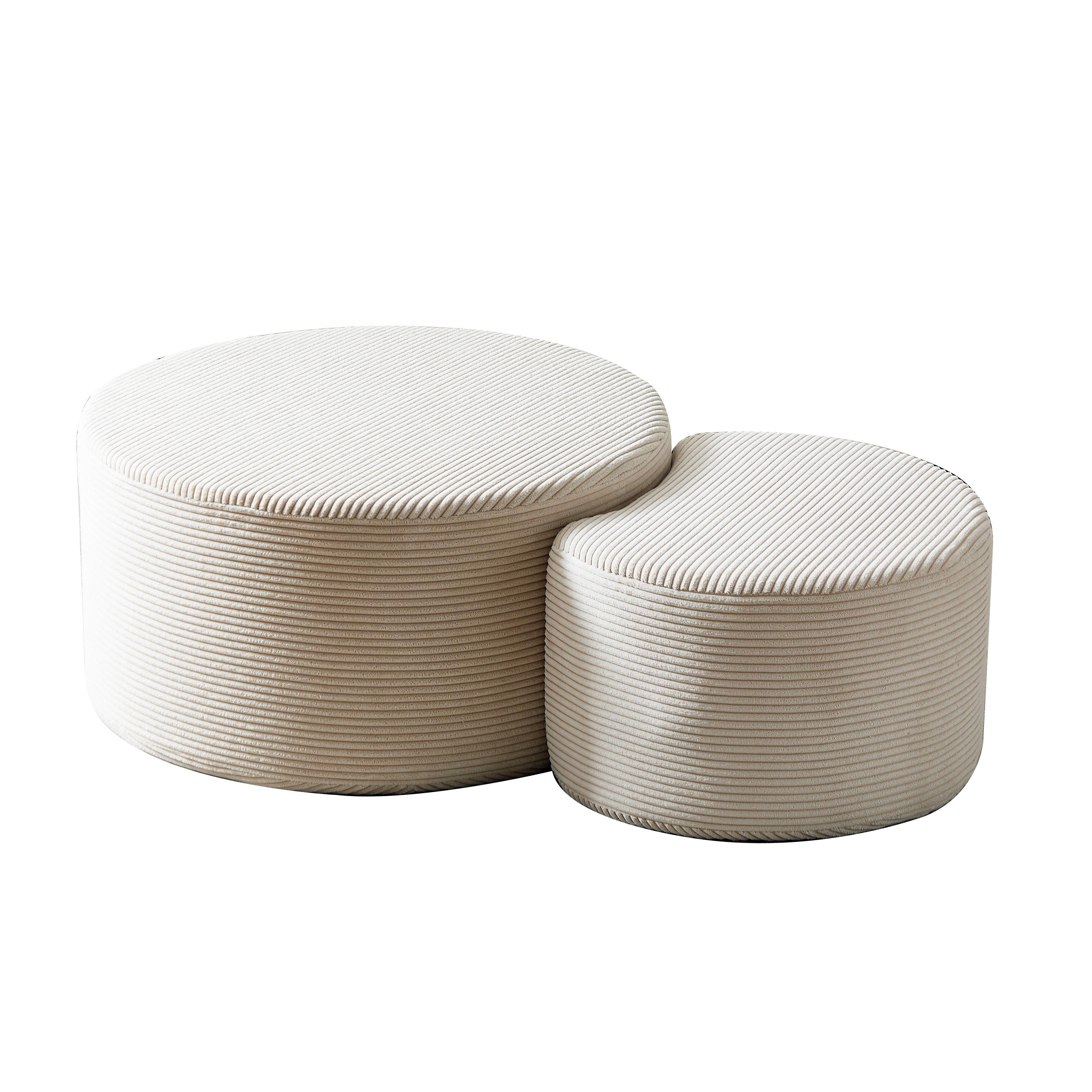 COUCHTISCH 2er Set Rund Gepolsterter Montagefrei - Schwarz, Textil (81/81/40cm) - Urban Meuble