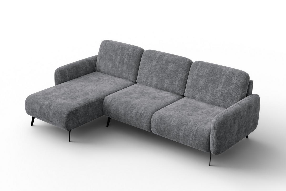 ECKSOFA FEBE 4-Sitzer LINKS, grauer Chenille-Stoff - Schwarz/Grau, Holz/Textil (264/157cm) - Wozimo