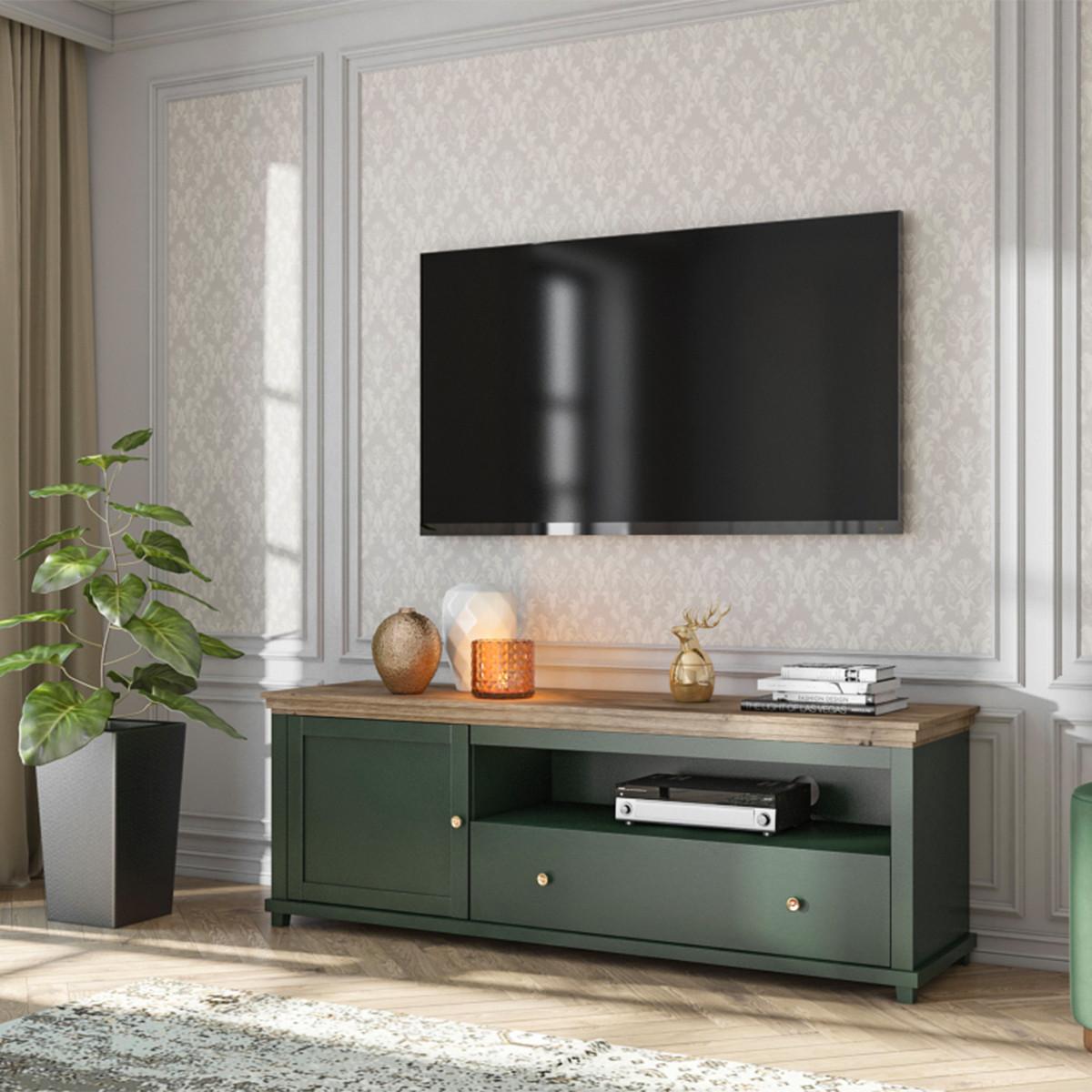 TV-MÖBEL Martin Grün und Holz - Grün, Holzwerkstoff (181/61/49cm) - Petits-meubles