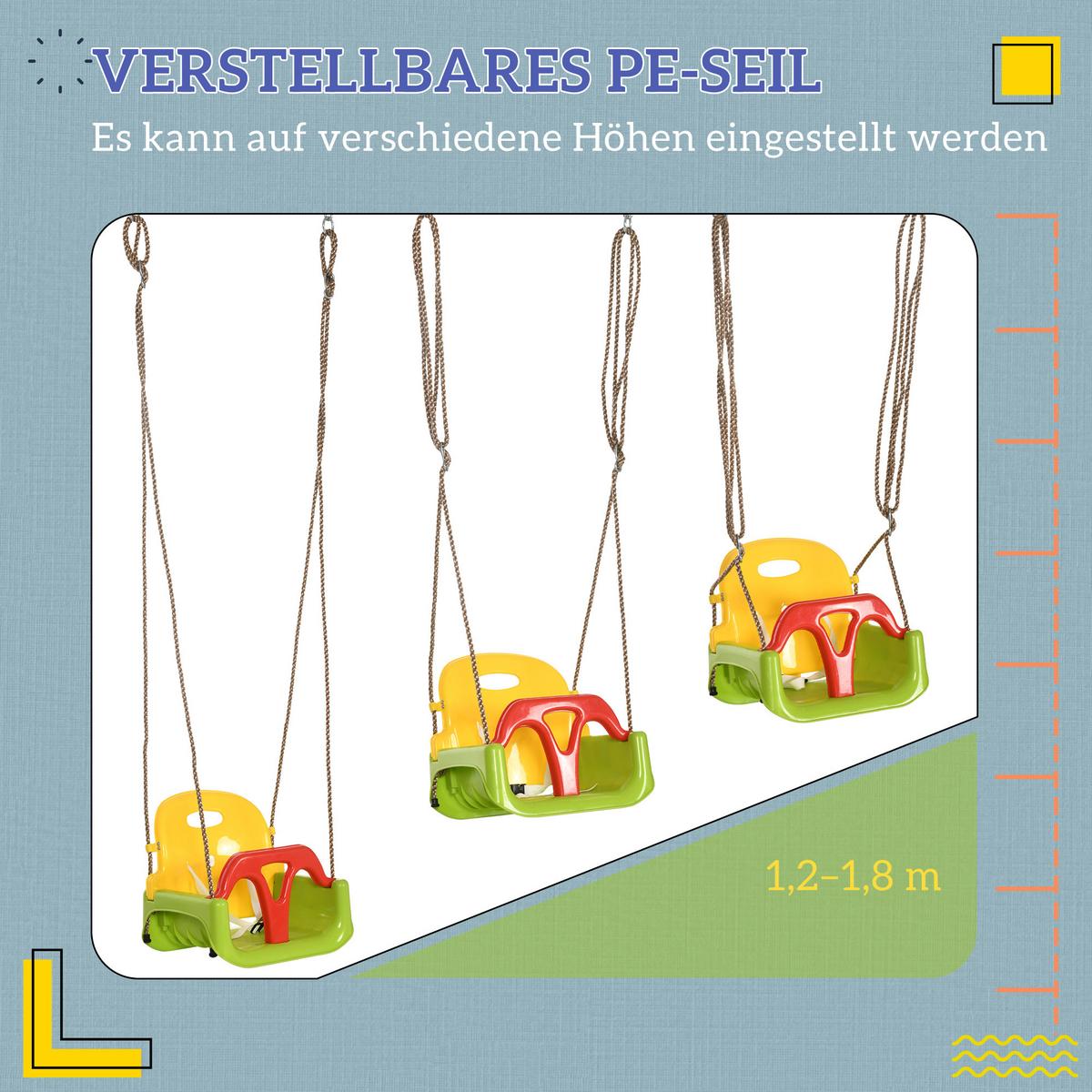 BABYSCHAUKEL mit Anschnallgurt Grün, Rot, Gelb - Grün, Kunststoff (33/42cm) - Outsunny