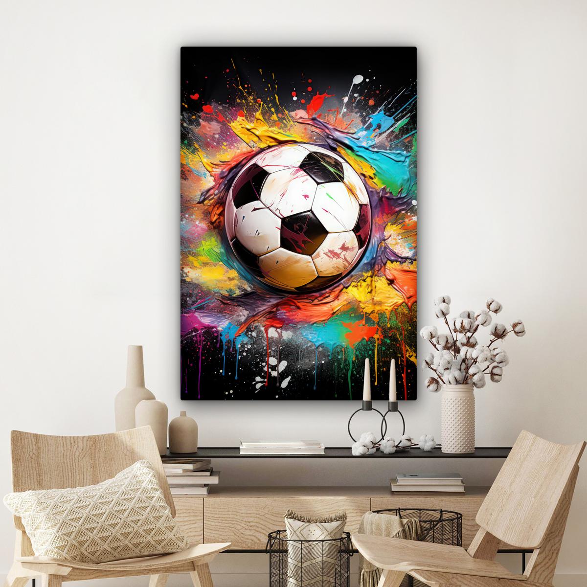 LEINWANDBILD Fußball - Farbe - Farben - Schwarz - Weiß Deko XXL 80x120 cm - Weiß, Textil (80/120cm) - MuchoWow