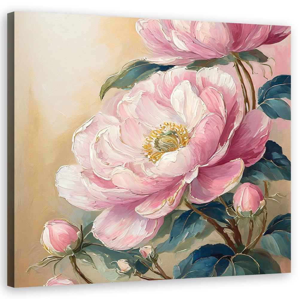 WANDBILD pfingstrose blume aquarell vintage - Pink, Textil (50/50cm) - Feeby