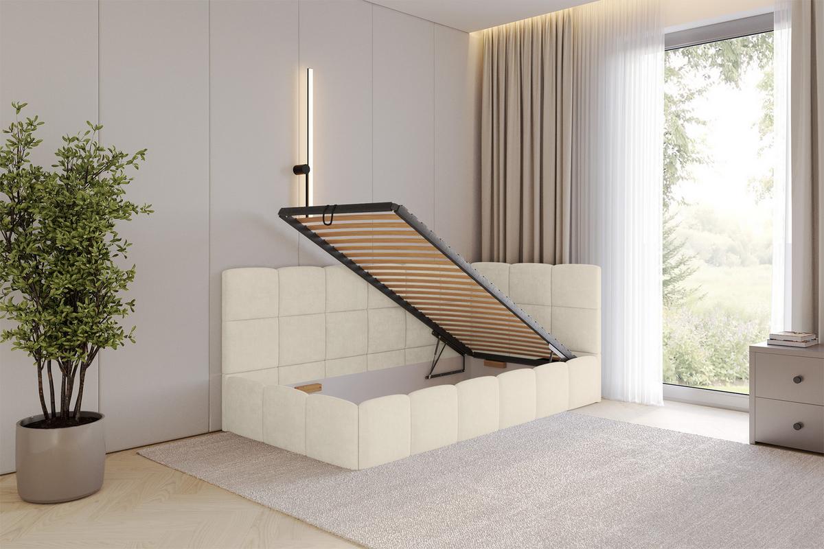 EINZELBETT Jugendbett mit Bettkasten Links, mit Matratze - LIVY 90x200 Beige - Cappuccino, Holzwerkstoff/Textil (90/200cm) - ALTDECOR