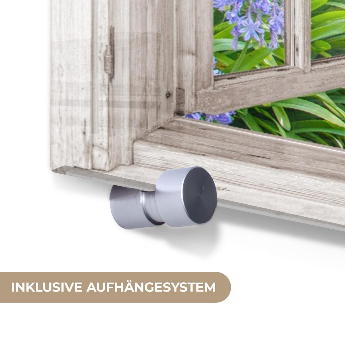 ACRYLGLASBILD Hortensie - Durchsichtig - Blumen - Sommer - Lila - Weg Wandbild Schlafzimmer 120x80 cm - Lila, Glas (120/80cm) - MuchoWow