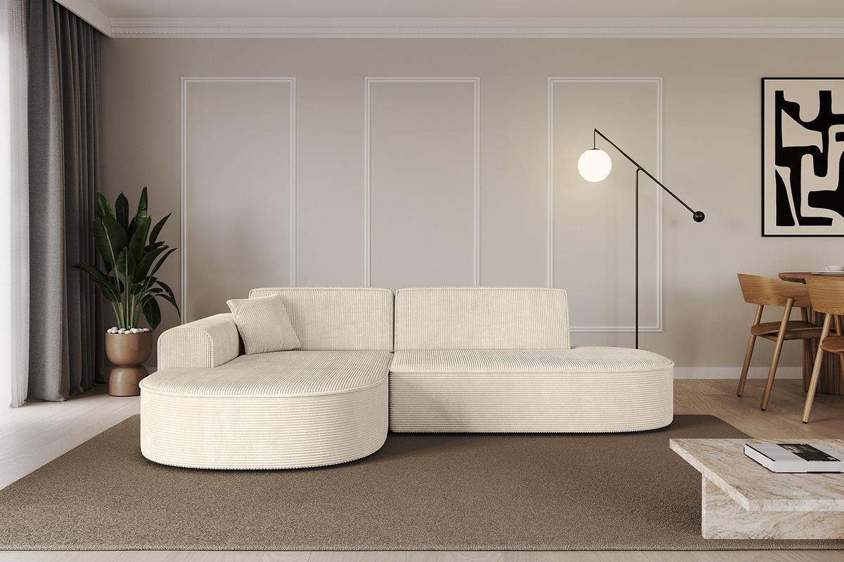 ECKSOFA Ottomane Links MARI-L1 - 243x171x79 cm Beige Cord - Beige/Schwarz, Holzwerkstoff/Kunststoff (163/234cm) - ALTDECOR